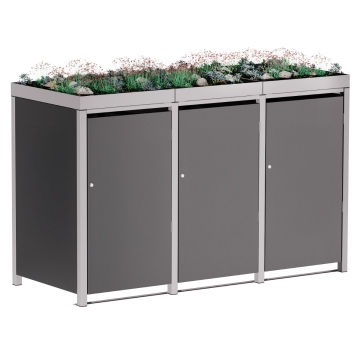 Abri pour trois poubelles à 120L Emma en anthracite avec cadre gris signal