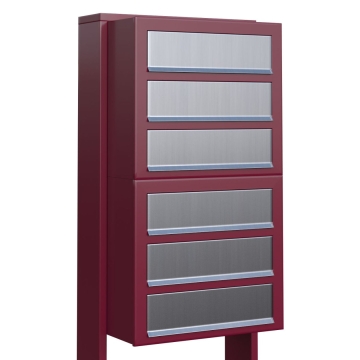 Boîtes aux lettres Cube pour six Rouge avec rabat en acier inoxydable