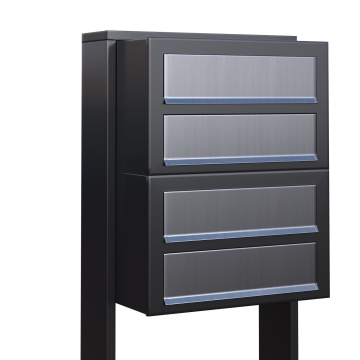 Boîtes aux lettres Cube pour quatre Anthracite avec rabat en acier inoxydable