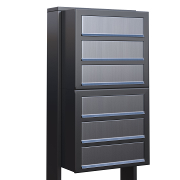 Boîte aux lettres sur pieds Cube for Six en Anthracite avec rabat en acier inoxydable