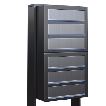 Boîtes aux lettres Cube pour six Anthracite avec rabat en acier inoxydable