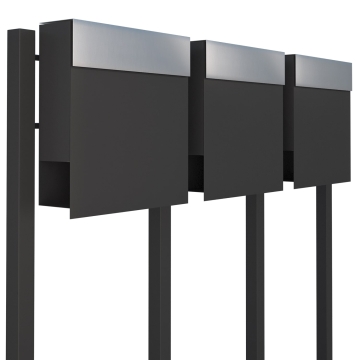 Boîte aux lettres Manhattan for Three en Anthracite avec rabat en acier inoxydable