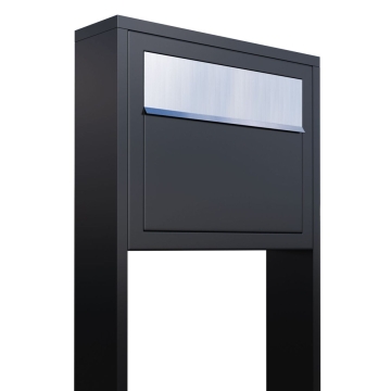 Boîte aux lettres sur pieds Elegance Noire avec rabat en acier inoxydable