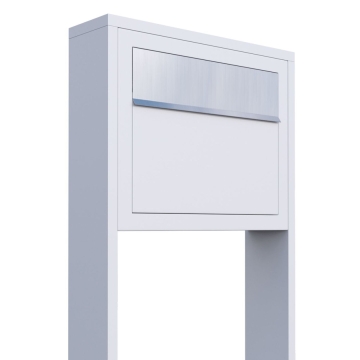Boîte aux lettres sur pieds Elegance Blanche avec rabat en acier inoxydable