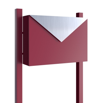 Boîte aux lettres sur pieds "The Letter" Rouge avec rabat en acier inoxydable