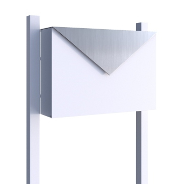 Boîte aux lettres sur pieds "The Letter" Blanche avec rabat en acier inoxydable