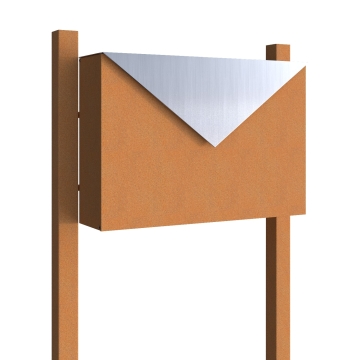 Boîte aux lettres sur pieds "Letter" en Rouille avec rabat en acier inoxydable