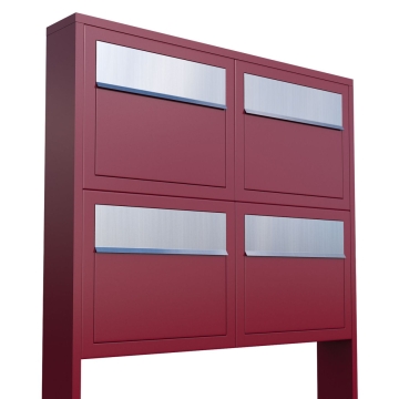 Boîtes aux lettres Elegance pour Quatre  Rouge avec rabat en acier inoxydable