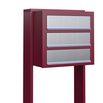 Boîte aux lettres sur pieds Cube for Three en Rouge avec rabat en acier inoxydable