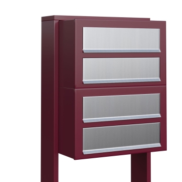 Boîtes aux lettres Cube pour quatre Rouge avec rabat en acier inoxydable