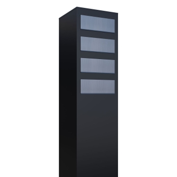 Boîtes aux lettres Monolith pour quatre Noire avec rabat en acier inoxydable