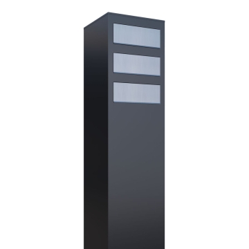 Boîtes aux lettres Monolith pour trois Noire avec rabat en acier inoxydable