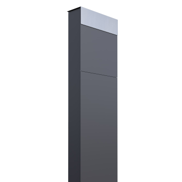 Boîte aux lettres sur pied The Box en Anthracite avec rabat en acier inoxydable