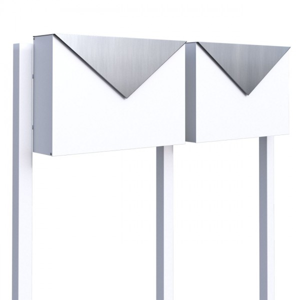 Boîtes aux lettres "The Letter" pour deux Blanche avec rabat en acier inoxydable