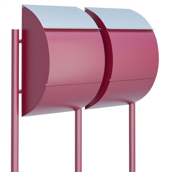 Boîtes aux lettres Jumbo pour deux Rouge avec rabat en acier inoxydable