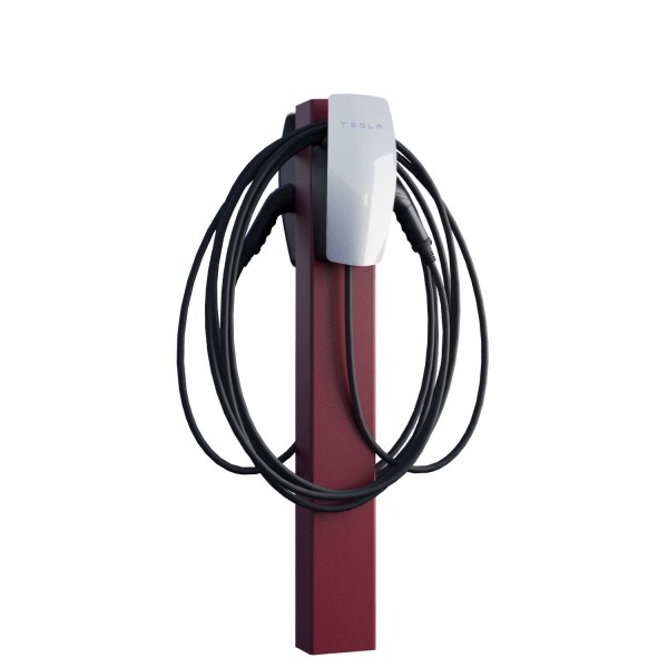 Borne de recharge Tesla VoltStand for Two avec ancrage au sol en rouge