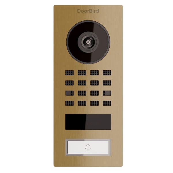 Interphone en saillie Smart-ON Doorbird D1101V avec aspect laiton
