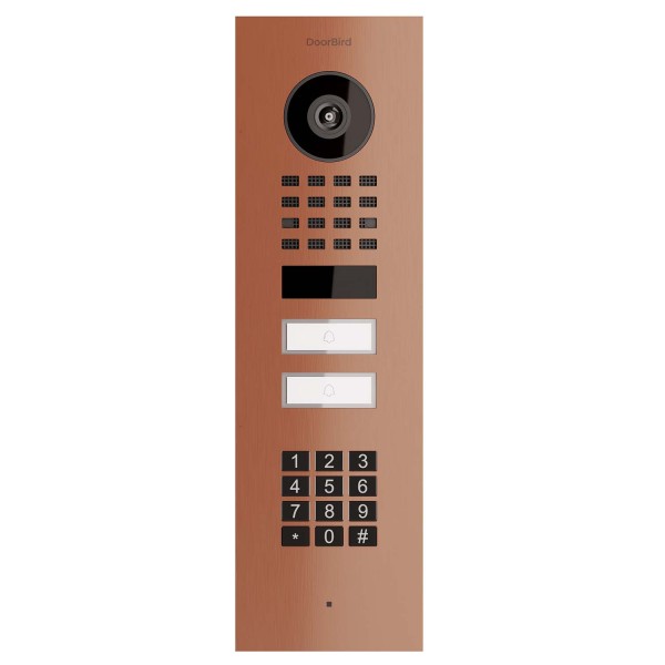 Interphone encastrable Smart-IN for Two Doorbird D1102KV avec Keypad module avec aspect bronze
