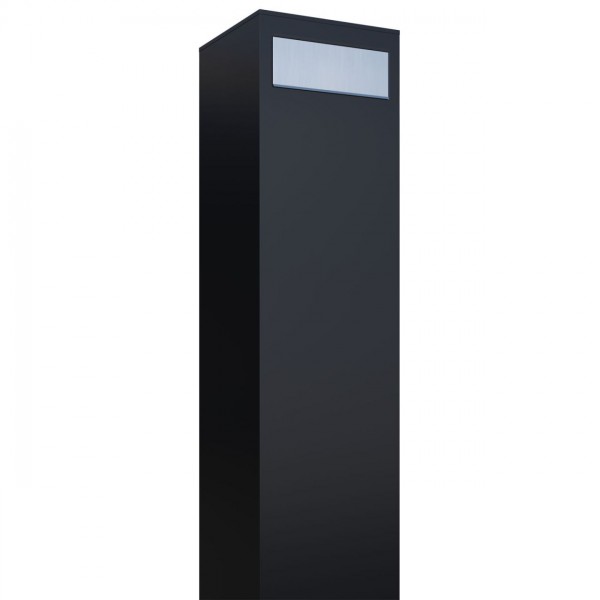 Boîte aux lettres sur pieds Monolith Noire avec rabat en acier inoxydable