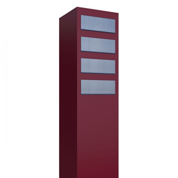 Boîtes aux lettres Monolith pour quatre Rouge avec rabat en acier inoxydable
